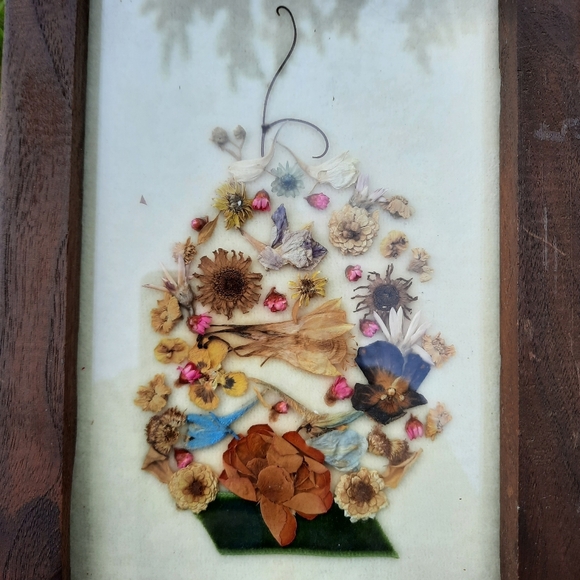 Vintage Handmade Abstract Dried Floral Wood Framed Art - Picture 5 of 9